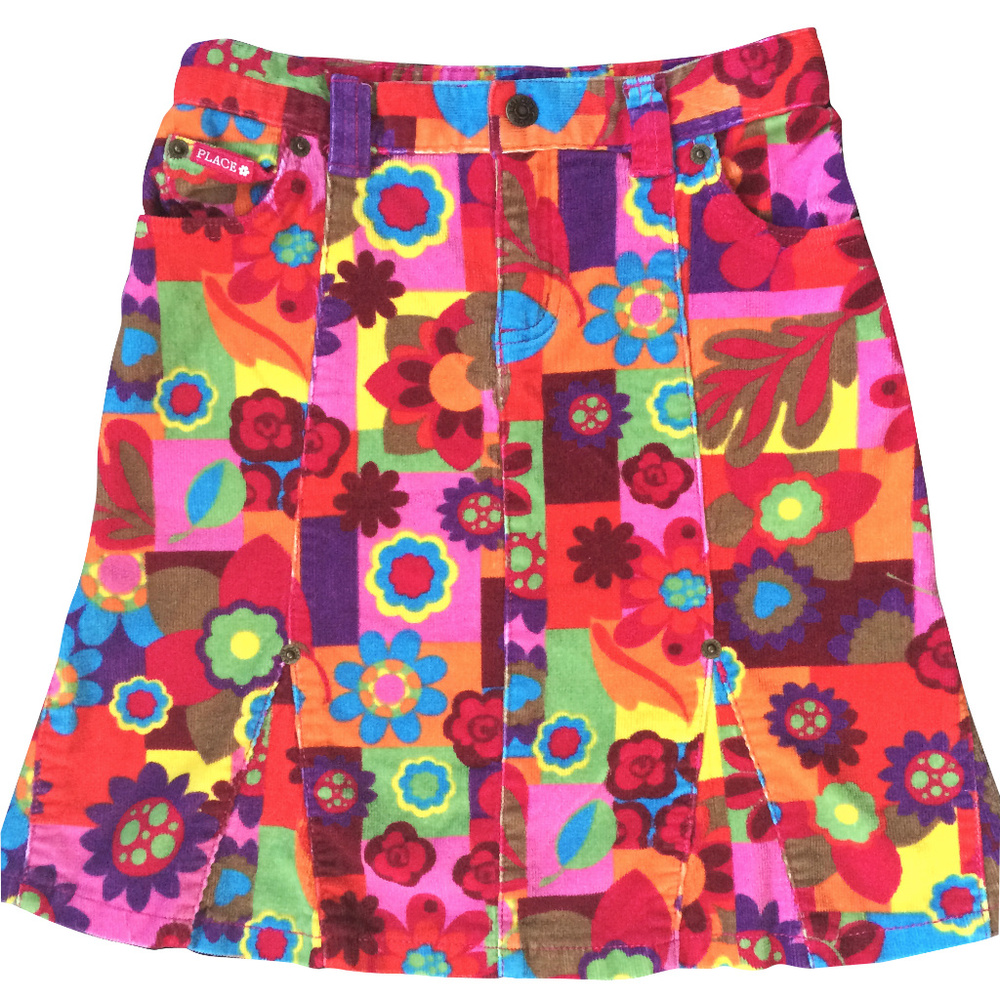 Colorful Floral Corduroy Girl Skirt 6X 7